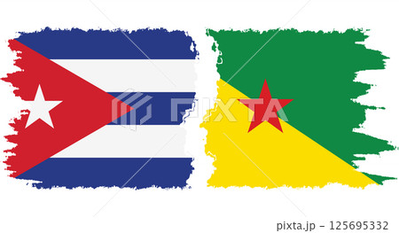 French Guiana and Cuba grunge flags connection vector 125695332