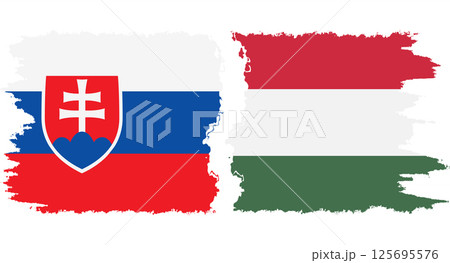 Hungary and Slovakia grunge flags connection vector 125695576
