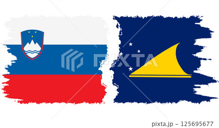 Tokelau and Slovenia grunge flags connection vector 125695677