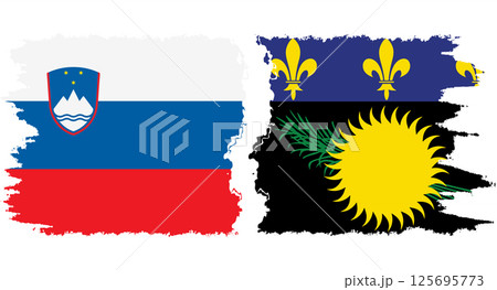 Guadeloupe and Slovenia grunge flags connection vector 125695773
