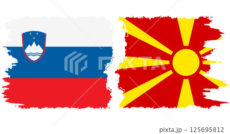Northern Macedonia and Slovenia grunge flags connection vector 125695812