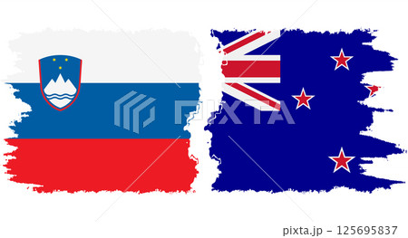 New Zealand and Slovenia grunge flags connection vector 125695837