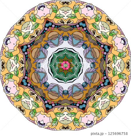Colorful cute Mandala. Decorative unusual round ornaments. Colorful cute Mandala. Decorative unusual round ornaments. 125696758
