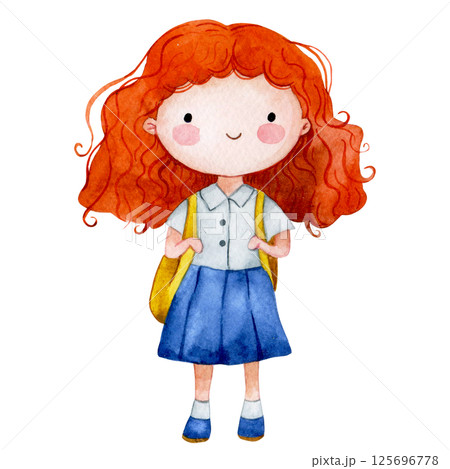 Watercolor illustration, cute schoolgirl. back to school 125696778