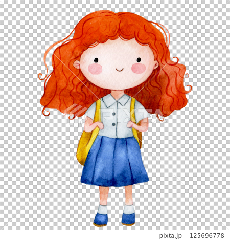Watercolor illustration, cute schoolgirl. back to school Watercolor illustration, cute schoolgirl. back to school 125696778