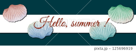 Celebrate summer with vibrant seashell decorations and cheerful greetings 125696919