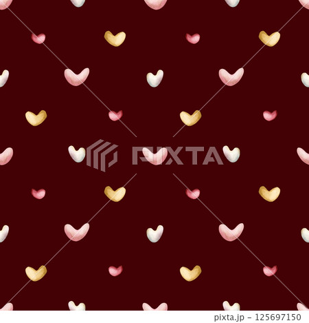 Cute hearts. Watercolor minimalistic simple seamless pattern on dark background for kids baby nursery textile fabric, wrapping paper, whimsical charming girly design, pastel neutral coquette style 125697150
