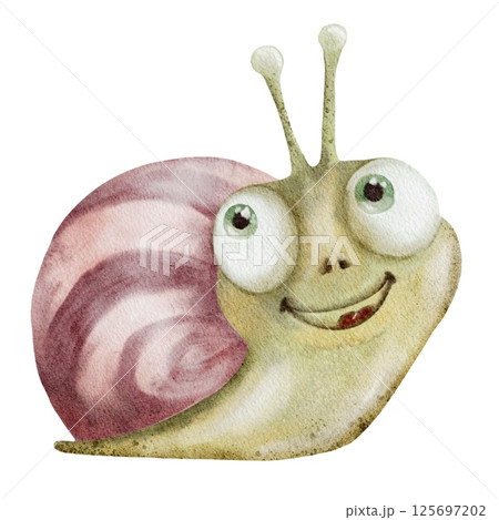 Watercolor snail design with cheerful expression for textile and wallpaper patterns Watercolor snail design with cheerful expression for textile and wallpaper patterns 125697202