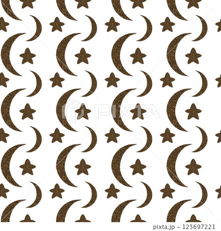 Elegant golden moon and star pattern for textile and wrapping design 125697221