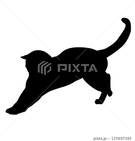 Stretching cat silhouette on a seamless pattern background Stretching cat silhouette on a seamless pattern background 125697385