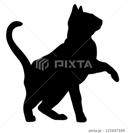 Silhouette of a playful cat in a standing pose for seamless textile design Silhouette of a playful cat in a standing pose for seamless textile design 125697389