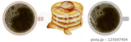 Watercolor coffee and pancake pattern design for fabric and wrapping projects 125697404
