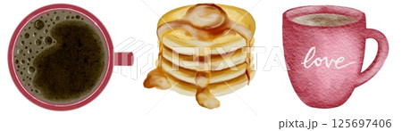 Coffee and pancakes watercolor pattern design for fabric and packaging use 125697406