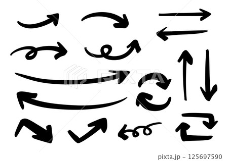 ベクターのペンの手書きの矢印セット 黒 ベクターのペンの手書きの矢印セット 黒 125697590