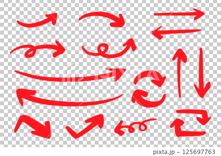 Simple pen hand-drawn arrow set vector red Simple pen hand-drawn arrow set vector red 125697763
