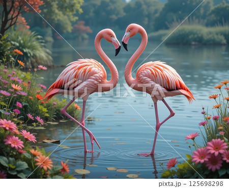 flamingo bird flamingo walking in the pond flamingo bird flamingo walking in the pond 125698298