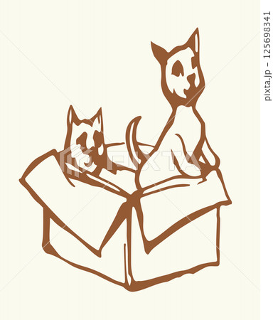 Vector Drawing. Cats in the box 125698341