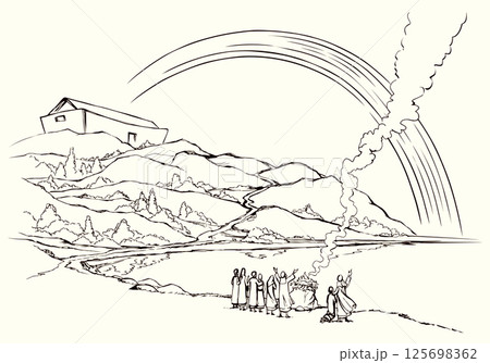 Vector drawing. Noah Offers a Sacrifice to God 125698362