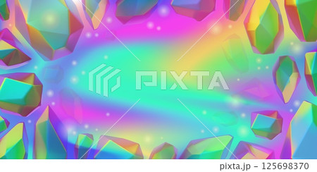 3D multi-colored diamonds on colorful gradient, vector abstract background, iridescent gem stones crystal and sparkles 125698370