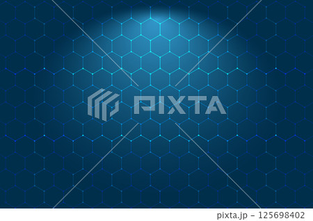 Blue background, light, hexagon Blue pastel medical and tech background with hexagon pattern and bright sparkles. Realistic vector abstract bg with honeycomb geometric cell texture for medicine 125698402