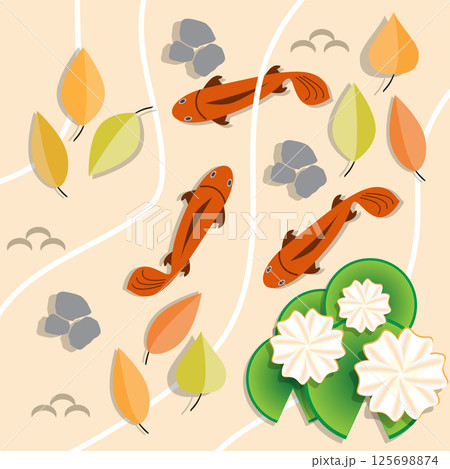Autumn pond. Top view. Vector illustration. 125698874