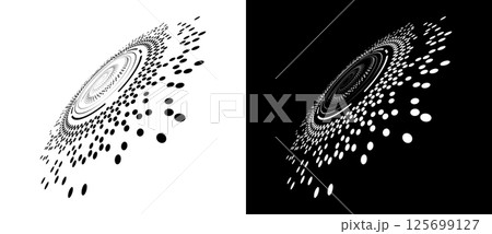 Abstract halftone dotted circle background. Creative halftone circle with dots vector in perspective view. A black figure on a white background and an equally white figure on the black side. Abstract halftone dotted circle background. Creative halftone circle with dots vector in perspective view. A black figure on a white background and an equally white figure on the black side. 125699127