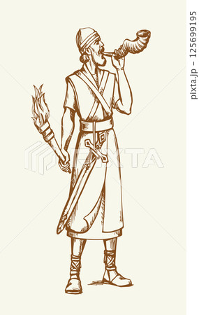 Vector drawing. Warrior with torch Vector drawing. Warrior with torch 125699195
