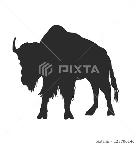 American bison silhouette. Isolated wild buffalo drawing. Bull shape. Beast contour for zoo park banner American bison silhouette. Isolated wild buffalo drawing. Bull shape. Beast contour for zoo park banner 125700146