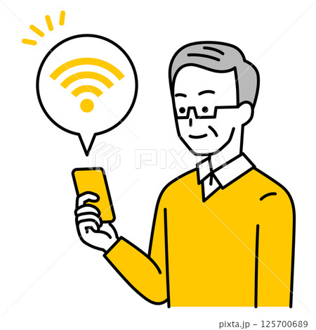 Wi-Fiに繋がっているスマートフォンを持つ年配の男性 125700689