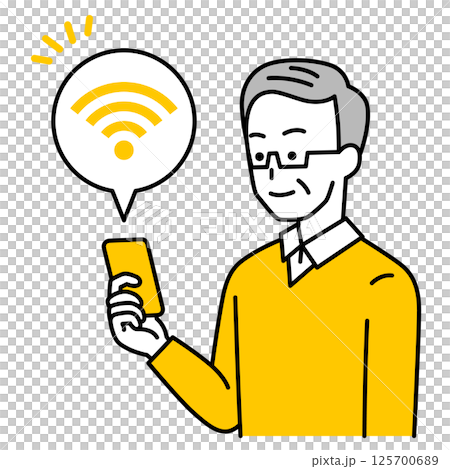 Wi-Fiに繋がっているスマートフォンを持つ年配の男性 125700689