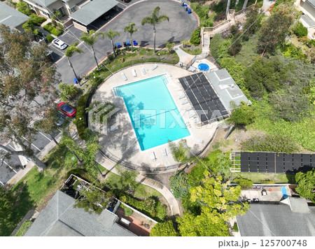 Aerial view of community pool 125700748