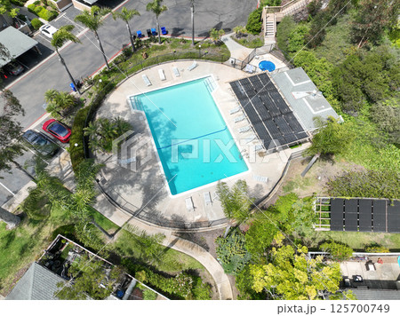 Aerial view of community pool 125700749