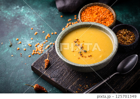 Healthy vegan lentil cream soup Healthy vegan lentil cream soup 125701349