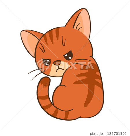Angry orange tabby cat sits and looks over his shoulder. Flat style Chibi cat Angry orange tabby cat sits and looks over his shoulder. Flat style Chibi cat 125701593