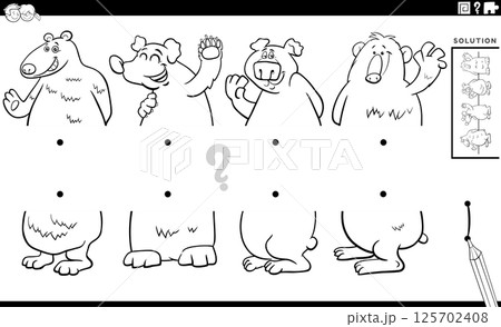 match halves puzzle with cartoon bears characters pictures coloring page 125702408