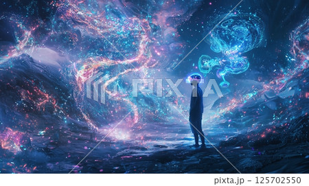 幻想的なVR空間に包まれる未来の探検者 125702550