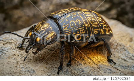 古代文字が刻まれた黄金のスカラベ 125702584