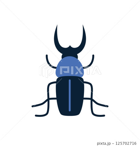 Blue beetle with straight horns. Vector illustration isolated on white background, hand drawn, flat design Blue beetle with straight horns. Vector illustration isolated on white background, hand drawn, flat design 125702716