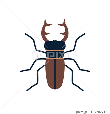 Brown stag beetle with antlers. Vector illustration isolated on white background, hand drawn, flat design Brown stag beetle with antlers. Vector illustration isolated on white background, hand drawn, flat design 125702717