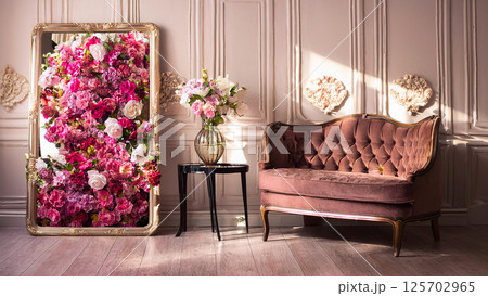 室内の花で覆われた鏡のイラスト 室内の花で覆われた鏡のイラスト 125702965