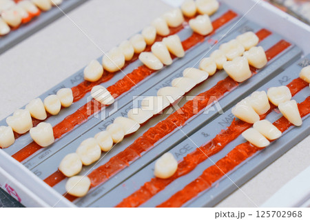 Crafting perfect smiles with custom dentures in a dental lab setting 125702968