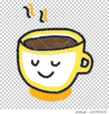 Cute illustration of a yellow coffee cup in crayon style Cute illustration of a yellow coffee cup in crayon style 125703170