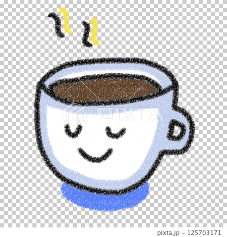 Cute illustration of a blue coffee cup in crayon style Cute illustration of a blue coffee cup in crayon style 125703171