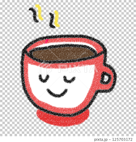 蠟筆風格的紅色咖啡杯的可愛插圖 125703172