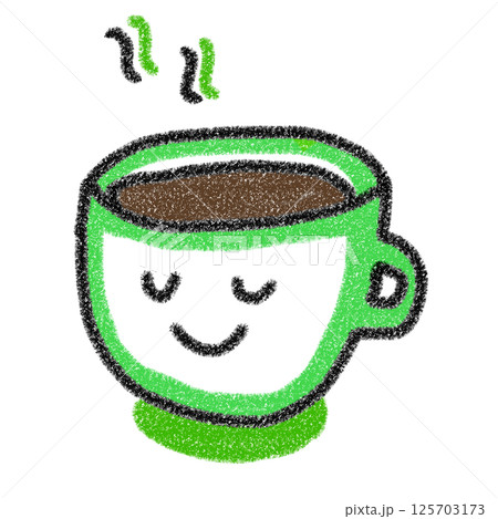 緑色のコーヒーカップの可愛いイラスト・クレヨン風 緑色のコーヒーカップの可愛いイラスト・クレヨン風 125703173