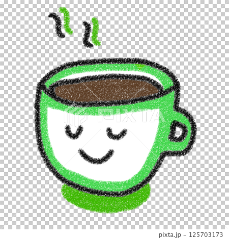 緑色のコーヒーカップの可愛いイラスト・クレヨン風 緑色のコーヒーカップの可愛いイラスト・クレヨン風 125703173