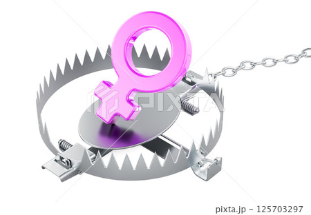 Bear trap with pink female gender symbol inside, 3D rendering 125703297