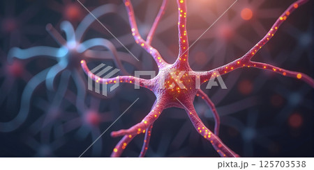 Connected and impulse sending neurons or nerve cells inside organic tissue inside nerve system 125703538