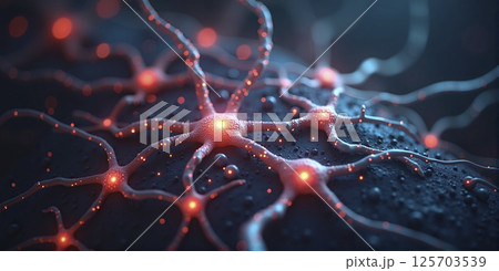 Connected and impulse sending neurons or nerve cells inside organic tissue inside nerve system 125703539