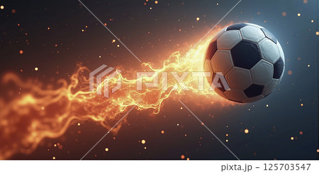 Illustrative representation of a fast and burning soccer ball ,dynamics, tension and energy in the game of soccer 125703547